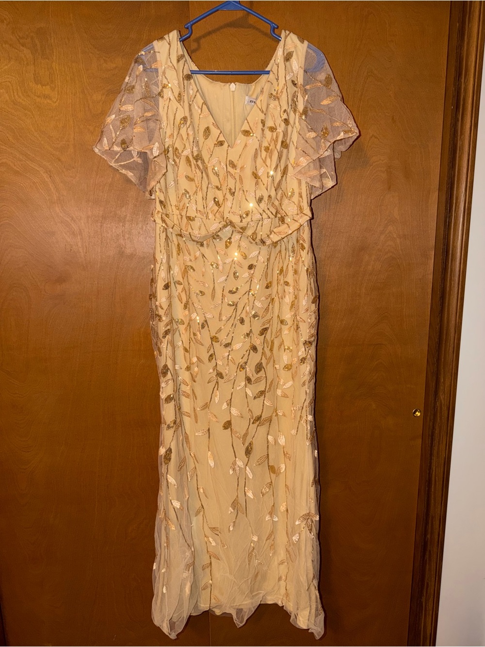Ever Pretty Gold Leaf Sequin V-Neck Maxi Dress